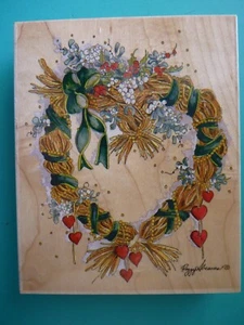 Hearts 'n Mistletoe Wreath, X-Large STAMPS HAPPEN Rubber Stamp Christmas Holiday - Picture 1 of 2