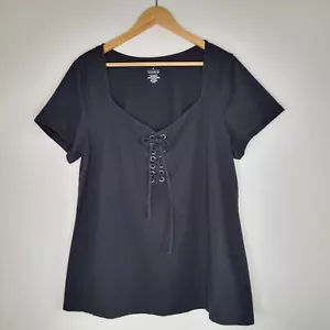 Top TORRID Negro Foxy Manga Corta Con Cordones Talla 3X Elástico - Imagen 1 de 5