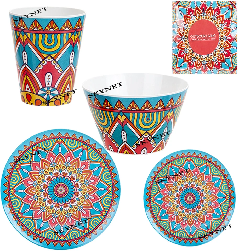 MELAMINE Plastic Picnic Camping Dinner BBQ Plates Set BOWL - MORROCCAN Design — 第 1/1 张图片
