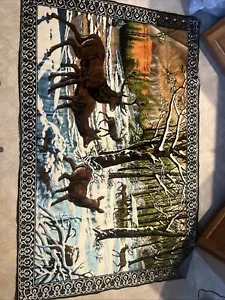 49” X 74” Wall Tapestry Deer In Snow Scene Great Condition Unmarked - Picture 1 of 5