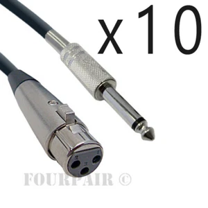10 Pack Lot - 15ft XLR 3-Pin Female to 1/4" Mono Shielded Microphone Mic Cable - Picture 1 of 2