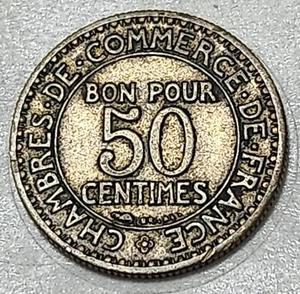 FRANCE 🇫🇷 FIFTY (50) CENTIMES COIN (CHAMBER OF COMMERCE) 1922 - Picture 1 of 2