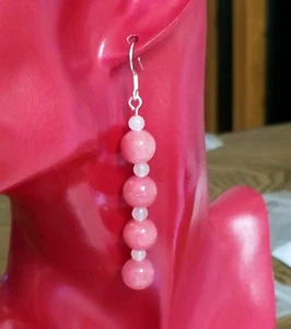 Rosa Angelit Perlen Ohrringe Sterlingsilber Ohrringe lang Ohrhänger rosa Ohrringe - Bild 1 von 9
