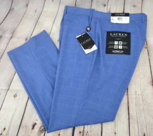 RALPH LAUREN Flat Front Dress Pants SIZE 40/30 Light Blue Windowpane NWT - Picture 1 of 8