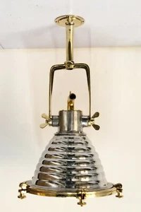 Suspension industrielle ancienne marine en aluminium et laiton plafonnier - Imagen 1 de 10