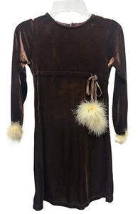 Bonnie Jean Little Kid's Girl's Velvet Fur Trim Brown Zip Up Formal Dress Size 8 - Picture 1 of 5