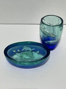 Translucent Acrylic Lucite Blue Ocean Dolphin Bathroom Cup and Soap Dish Set (2)