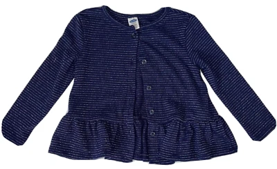 Antiguo Suéter Azul Marino Niña 18-24 Meses Cárdigan Azul Rayas Plateadas Volantes Foto 1 de 4