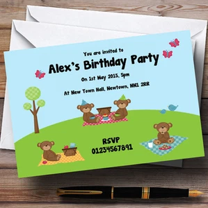 Picnic Teddy Bears Personalised Birthday Party Invitations - TH132 - Picture 1 of 1