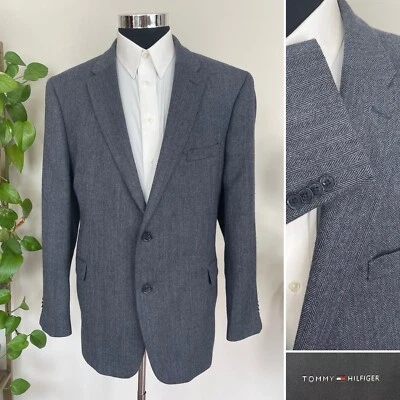 Tommy Hilfiger Hombres Dos Botones Azul Blazer Tweed Lana Abrigo Deportivo Chaqueta Talla 48R Foto 1 de 4