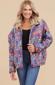 Jodifl Floral Puffer Jacket Women’s Size M Colorful Light Warm Comfortable NWT - Picture 1 of 9