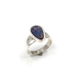 1.28ct Australischer Boulder Opal Ring 925 Silber Schmuck Bandring 17.2mm / 54 - Picture 1 of 16