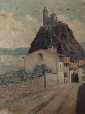 Belle peinture huile panneau Carton 1920 paysage impressionniste Pointillisme - Photo 1/4