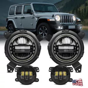 Fit 2018-2025 for Jeep Wrangler Sport S JL DOT 9" Kit LED Headlights + Fog Light - Picture 1 of 12