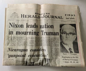 Harry Truman Death Syracuse Herald Journal Dec 26, 1972 Nixon, Reagan Complete - Picture 1 of 6