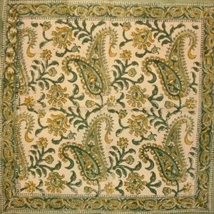 Serpina de mesa de algodón con estampado en bloque de cachemira Rajasthan 18"" x 18"" verde - Imagen 1 de 1