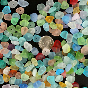 center drilled sea beach glass 50 pcs lot bulk blue green red yellow jewelry use