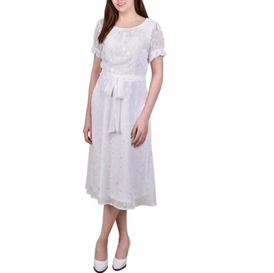 Vestido para mujer NY Collection manga corta con cinturón punto suizo talla pequeña PL Foto 1 de 3