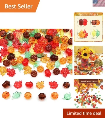Autumn Charm: 130 Pcs Acrylic Pumpkin, Leaves & Acorns for Fall Parties & Decor - Image 1 of 4