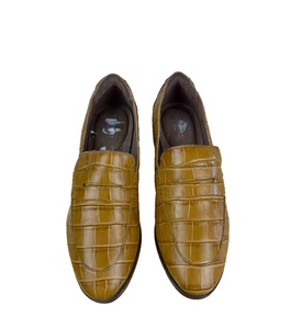 Rockport TruTech Perpetua Penny Mustard Brown Crocodile Loafer Shoes 7.5 NEW - Picture 1 of 7