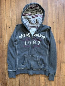 Felpa con cappuccio zip vintage Y2K/2000s Aeropostale NY fodera maglione cool XS - Foto 1 di 6