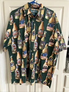 Big Dogs Hawaiian Shirt Mens Sz Large Beer Flowers Aloha - Picture 1 of 6