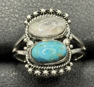 New Condition Sterling Silver Moonstone Turquoise Ring Size 10 925 - Picture 1 of 9