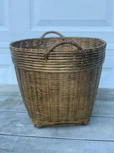 Vintage großer Bambus Korb Rattan Pflanzkorb Müll Doppelgriffe 16" Boho - Bild 1 von 14