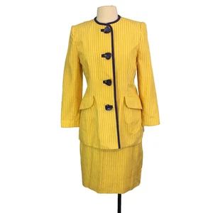 David Hayes Vintage Años 80 Mujer Amarillo Púrpura Rayas Power Falda Traje 36 Busto - Imagen 1 de 16