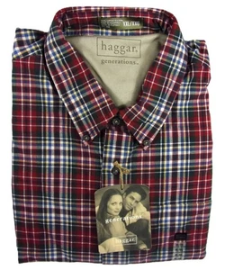 NEW MEN'S HAGGAR 2XL 100% COTTON LONG SLEEVE PLAID SHIRT - NEW WITH TAGS - Picture 1 of 2