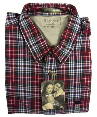 NEW MEN'S HAGGAR 2XL 100% COTTON LONG SLEEVE PLAID SHIRT - NEW WITH TAGS - Image 1 of 2