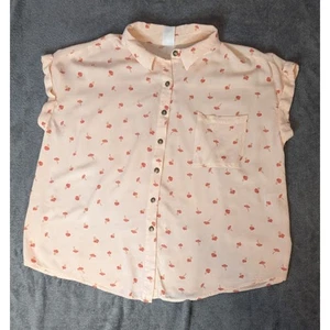 NO BOUNDARIES Juniors Short Sleeve Tie Waist Mushroom Shirt-size XXL(19) earthy - Picture 1 of 6