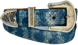 Vogt Sterling Silber Overlay Handgravur Gürtelschnalle 38 echte Pythonhaut - Bild 1 von 11