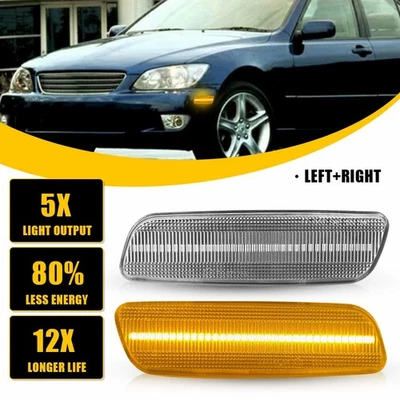 2X Amber LED Clear Lens Side Marker Signal Light For 2001-03 Toyota Prius Base D - Image 1 of 4