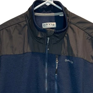 Orvis Classic Collection Men's XL Full Zip Jacket Blue Fleece Black Nylon - Picture 1 of 6