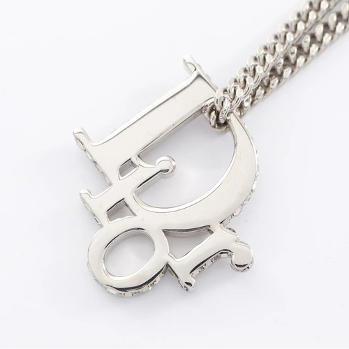 Dior collana con ciondolo obliquo metallo argentato cristalli