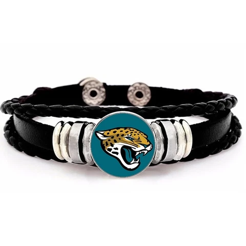 Jacksonville Jaguars Mens Womens Black Leather Bracelet Football w GiftPg D14 Cover