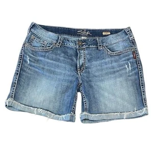 Silver Jeans McKenzie Denim Jean Shorts Women's Plus Size 22 Stretch Distressed - Picture 1 of 13