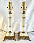 HAUNTED Vintage PAIR of Porcelain Lamps w/ Hand Painted Flowers ~ Brass Bases