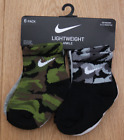 Nike Baby Boy 6 par skarpet za kostkę ~ czarne, białe, szare i zielone ~ kamuflaż ~ 6-12M