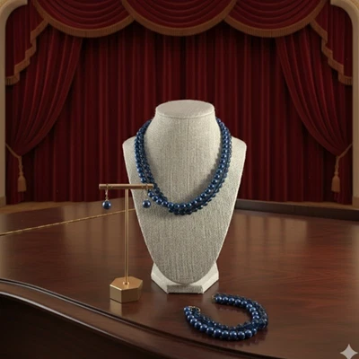 Juego de collar, pulsera y pendiente Premier Designs perlas azules y cuentas azules Foto 1 de 4