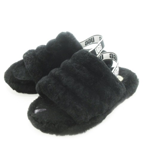 Sandali UGG Australia Fluff Ear Slide pelliccia cinturino posteriore piatto logo 6 24 5 cm usati 9f0