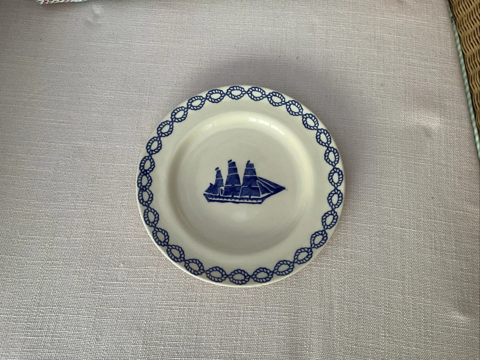 Brixton Pottery Spongeware- ‘Ship’ Design - 7 Inch- Tea Plate- VGC - Image 1 of 3