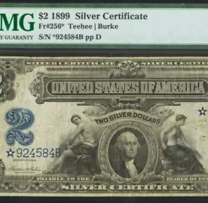 1899 $2 Silver Certificate PMG 20 - Mini Porthole - Blue Seal Star - Fr 256* - Picture 1 of 3