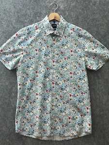 Camicia uomo Olymp livello 5 body fit blu cipria stampa floreale manica corta L cotone - Foto 1 di 8