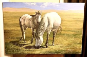 Beautiful Modern Contemporary Horses Painting Giclee Wall Art Stretched Canvas - Picture 1 of 10