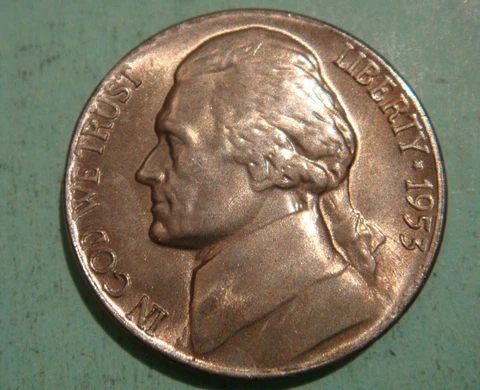 1953 S Jefferson Nickel -UNC,  slightly off center error cut Cover