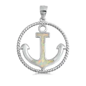 Anker im Kreis Anhänger Sterlingsilber mit Opal Lab created - Bild 1 von 4