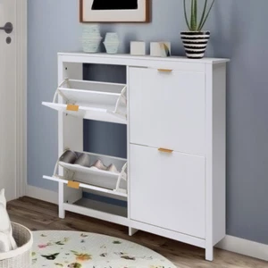 Shoe Storage Cabinet Cupboard 4 Door Hallway Organiser Compact Space Saver - Picture 1 of 18