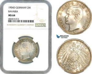 AI811, Germany, Bavaria, Otto, 2 Mark 1904 D, Munich Mint, Silver, NGC MS64 - Picture 1 of 1